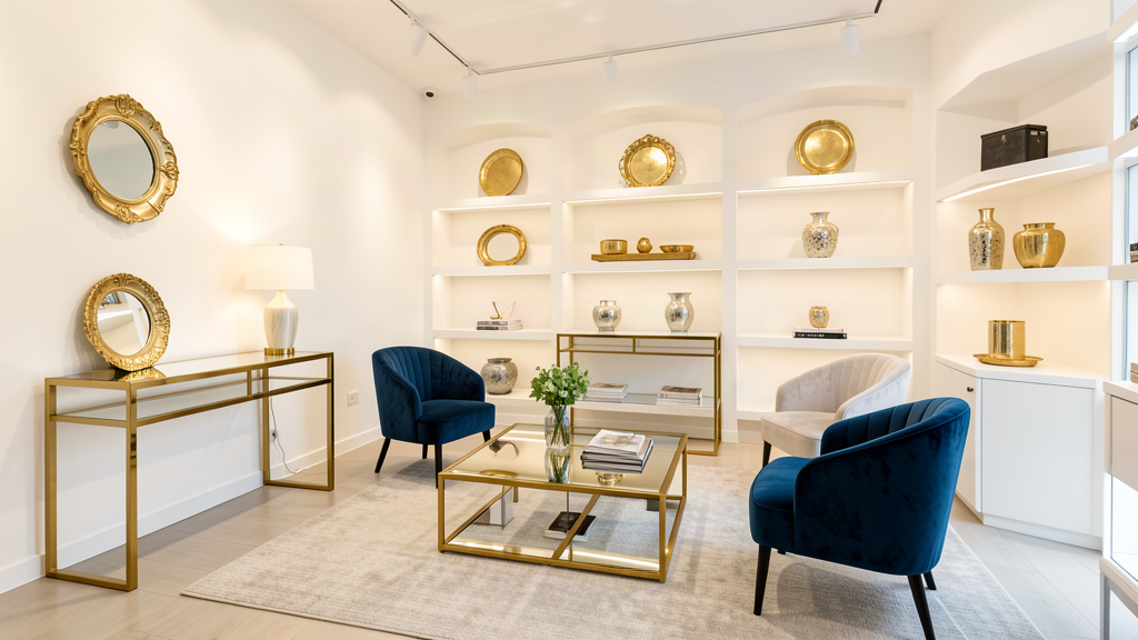 Fusion Home Store ready-made gold stainless steel furniture showroom
