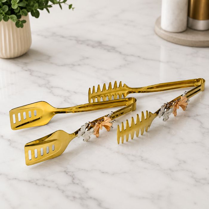 Golden Fancy Tongs — gold PVD coated stainless steel, Fusion Coatings Lahore