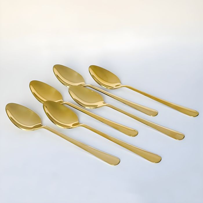 6pcs Long Back Rice Spoons-14G-Golden PVD Coated — gold PVD coated stainless steel, Fusion Coatings Lahore