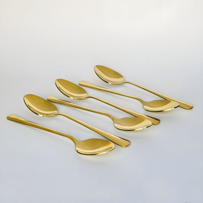 6pcs Long Back Dessert Spoon-14G-Golden PVD Coated — gold PVD coated stainless steel, Fusion Coatings Lahore