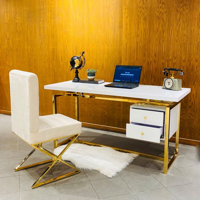Omega Office Table — SS gold furniture by Fusion, Lahore